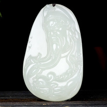 玉器工艺品新疆和田玉武财神吊坠男款精雕和田玉忠义龙头关公玉坠