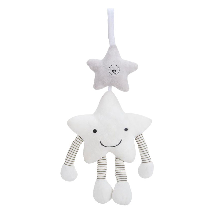 Dibujos animados blanco estrella de cinco puntas coche colgante bebé durmiendo con sonido cama campana juguete bebé música carillón de viento punto al por mayor