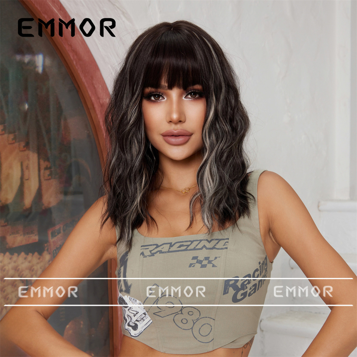 Emmor peluca multicolor flequillo opcional pelo corto y rizado cabeza Bobo Internet celebridad personalidad temperamento perezoso fibra química sombrero