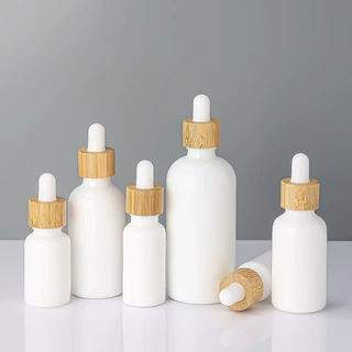 定制白瓷玻璃精华液瓶100ml竹木圈胶头滴管瓶精华液小样瓶空瓶