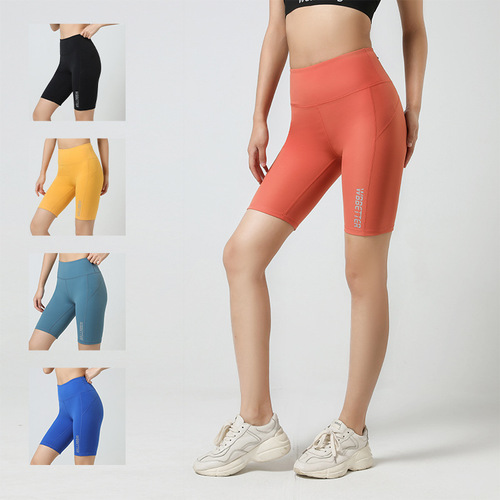  new summer high-waisted butt-lifting yoga pants double-sided brushed elastic running sports tight-fitting five-point pants for women