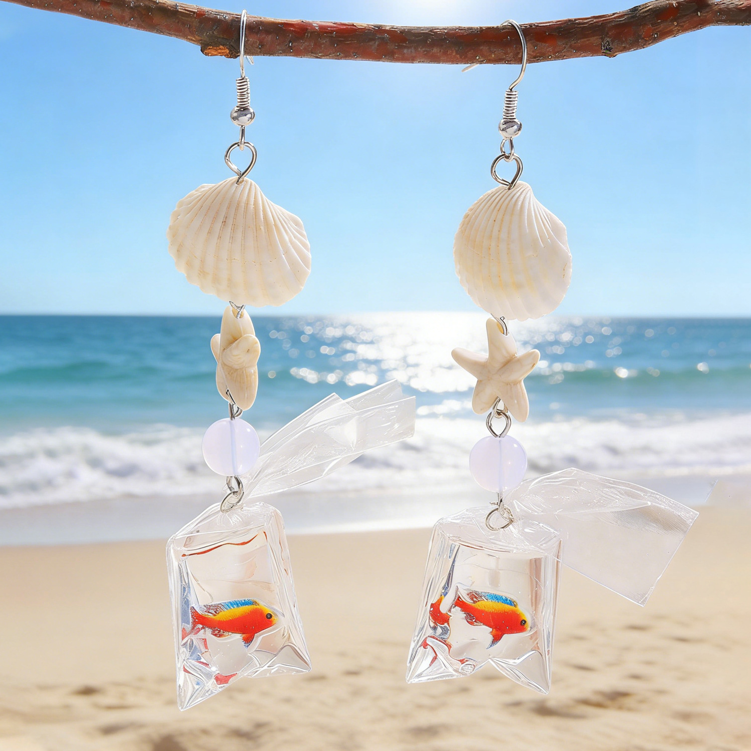 Ocean Style Starfish And Tropical Fish Stud Earrings For Women_voghion.com