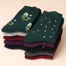 5-10双妈妈花朵袜女老年人老人春秋季宽口全棉奶奶中筒春秋松口