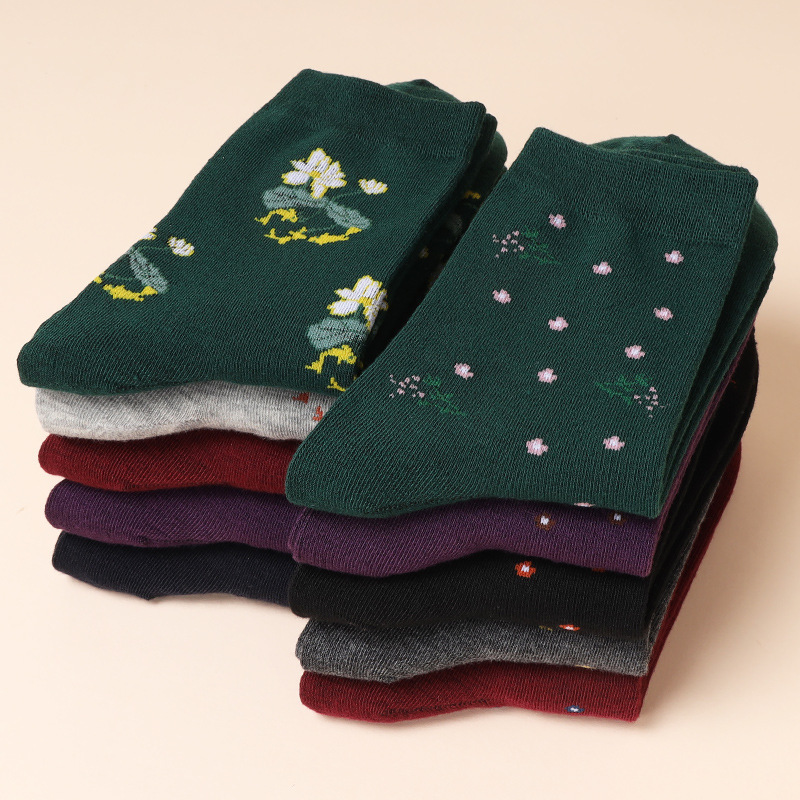 5-10 pairs of mother flower socks for women and old people for the elderly spring and autumn wide-mouth cotton grandma mid-tube spring and autumn loose mouth
