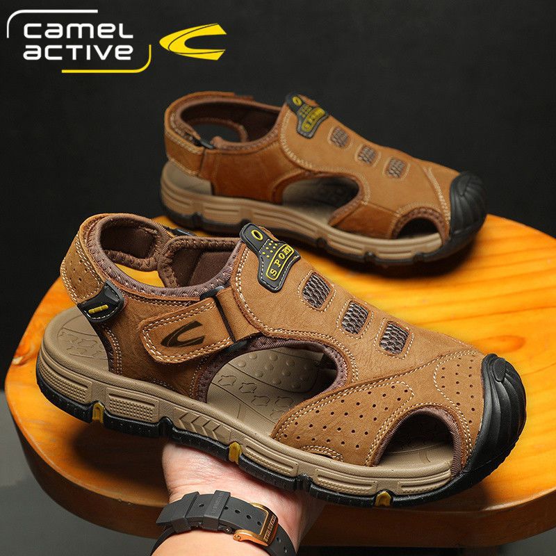 German Camel Dynamic Baotou Sandals Men's Genuine Leather Summer Breathable Dad Shoes Genuine Leather Outdoor Non-Slip Beach Shoes