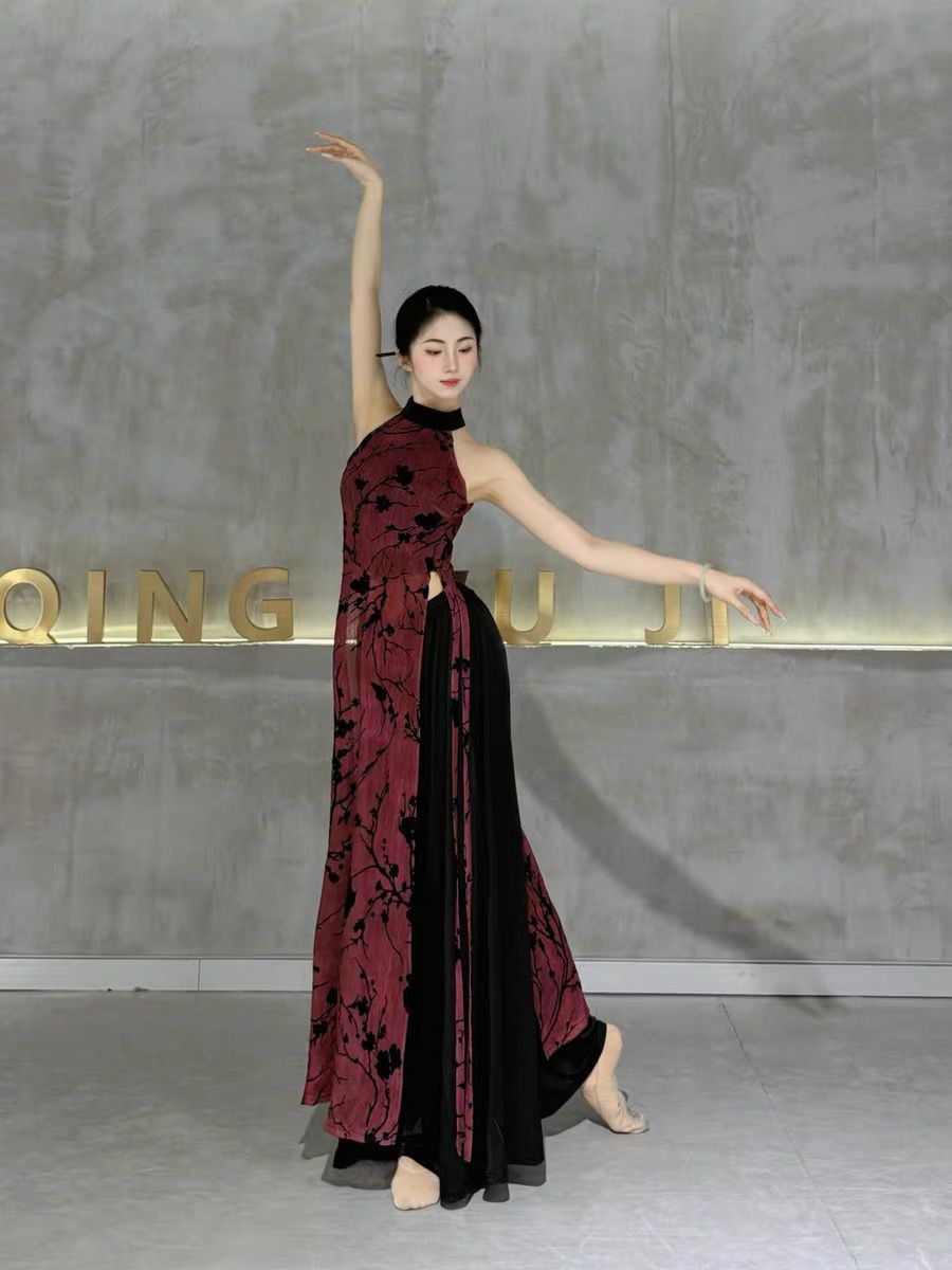 ♔ New Chinese-Style Dance Qipao, Classical Dance Performance Costume, Modern Dance Sexy Jazz Dance Outfit with Slit, Improved Qipao