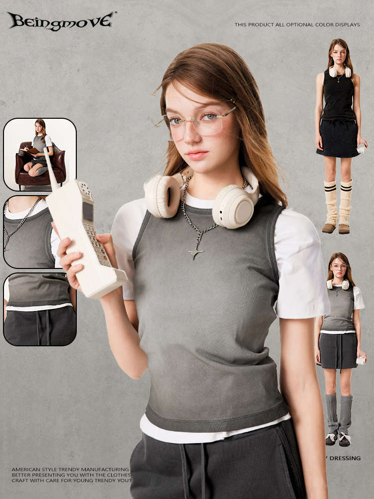 Camiseta sin mangas estilo vintage lavado, de moda retro europea y americana para mujer, colección verano 2026