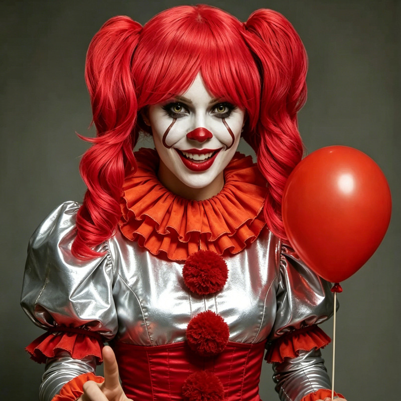 Meng Qian European and American Halloween Harley Quinn Cosplay Wig Red Double Ponytail Tiger Clip Curly Hair Party Costume Headgear Meng Qian European and American Halloween Harley Quinn Cosplay Wig Red Double Ponytail Tiger Clip Curly Hair Party Costume Headgear