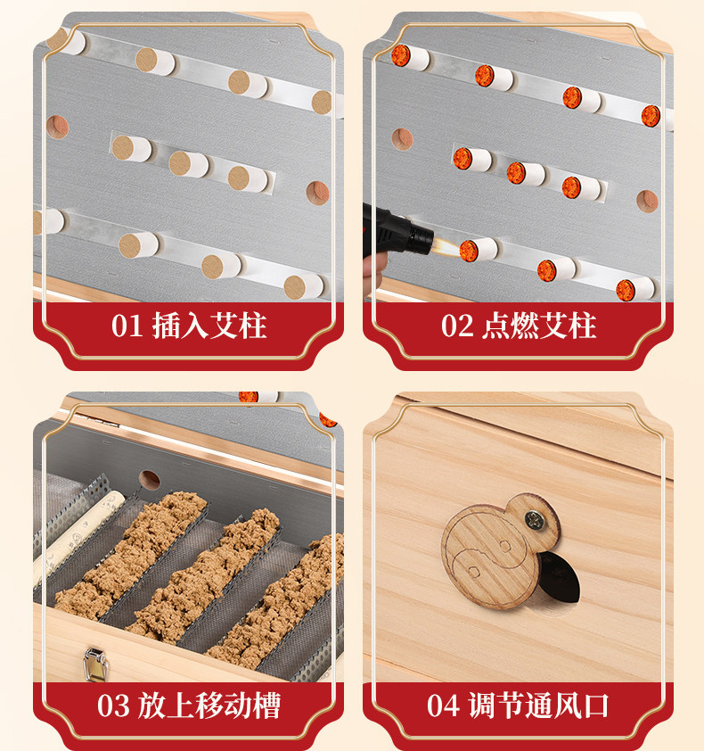 Wooden Moxibustion Box Full Body Moxa Therapy Kit with Aged Moxa Wool and Moxa Sticks for Warming Care preparation