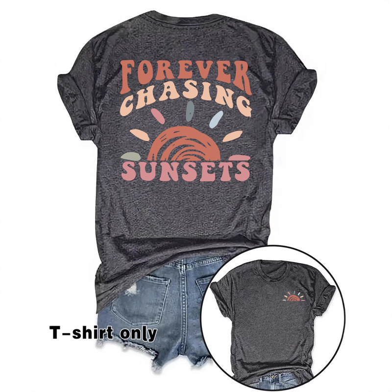 Short-Sleeved Women's T-Shirt with Sunset Chaser Print, New Summer Fashion Ebay In-Stock Round-Neck T-Shirt, Casual Short-Sleeved Short-Sleeved Women's T-Shirt with Sunset Chaser Print, New Summer Fashion Ebay In-Stock Round-Neck T-Shirt, Casual Short-Sleeved