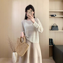 设计感镂空波浪圆领针织衫女原创菱形提花微透纯欲风气质上衣潮牌