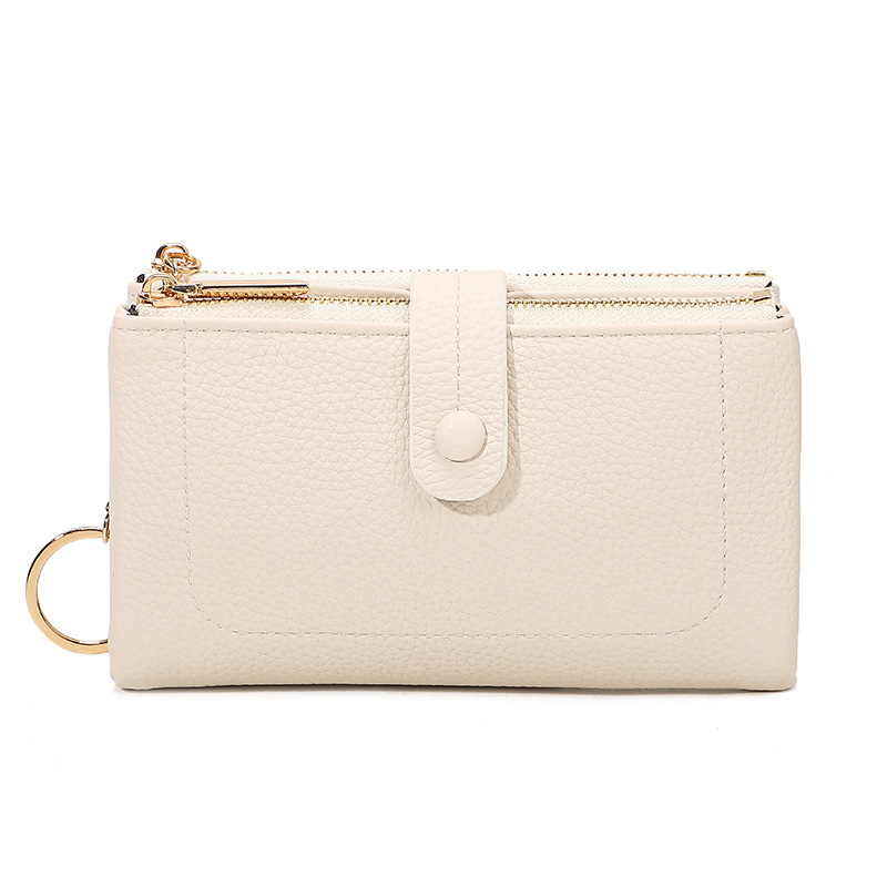 Monedero de mano para mujer japonesa de longitud media, monedero con doble cremallera, billetera transfronteriza de tres pliegues de gran capacidad con múltiples tarjetas