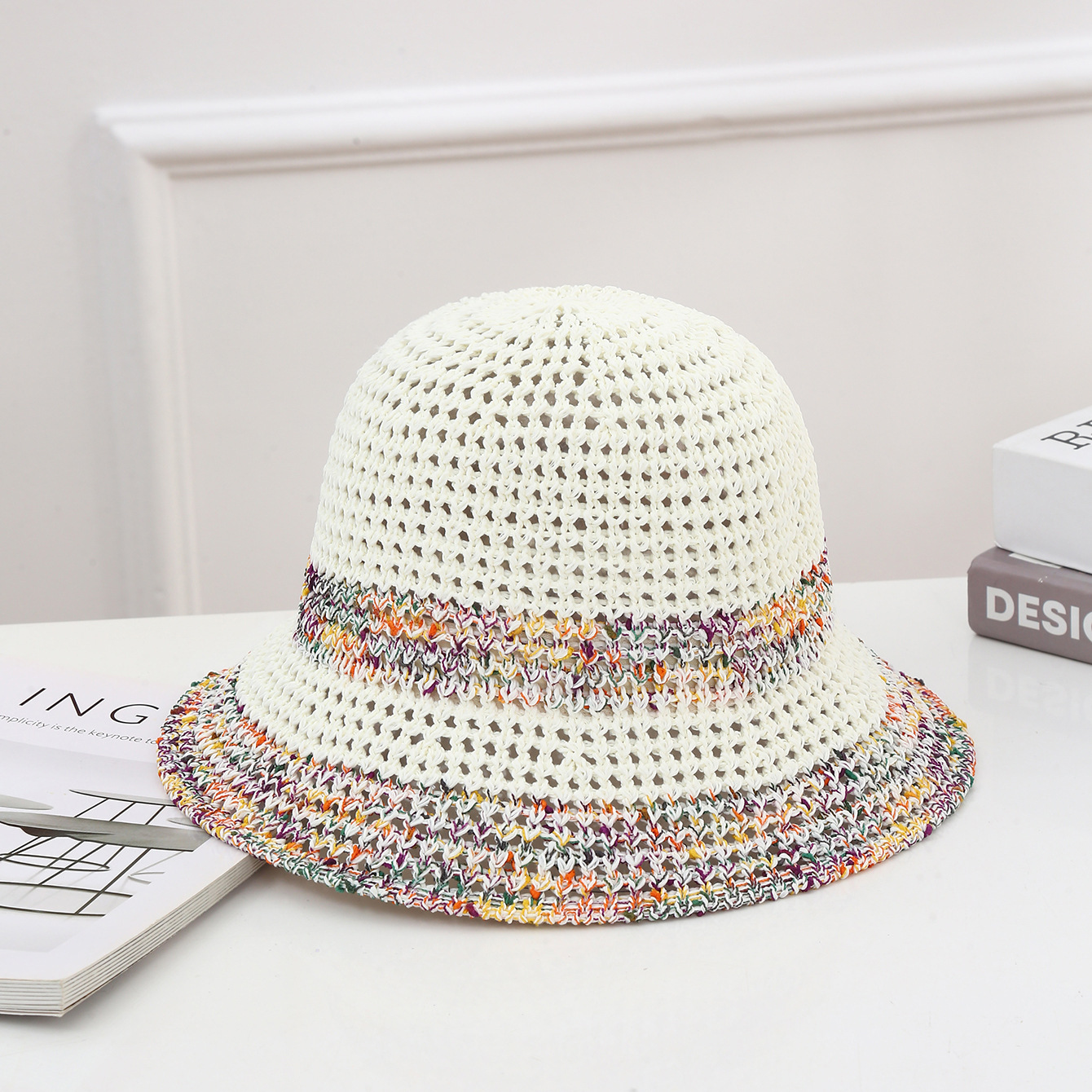 Sombrero de paja con lazo – estilo veraniego, ala ancha, para playa o vacaciones al aire libre