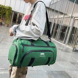 健身包纯色新款时尚牛津布防泼水大容量双肩旅行包单独鞋位行李袋