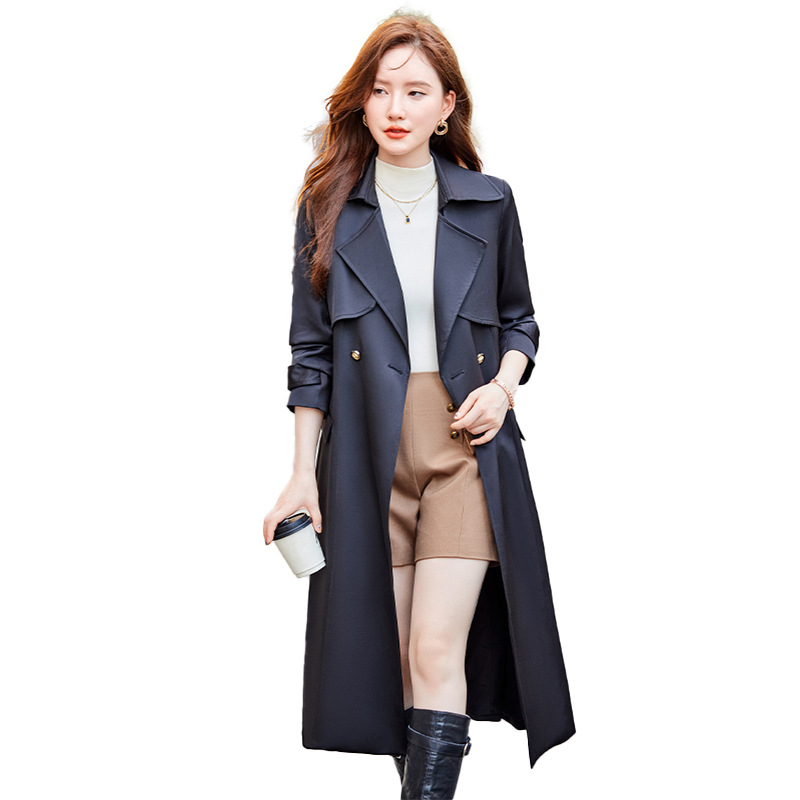 Trench classico color cachi da donna – Cappotto in stile britannico di media lunghezza con cintura (fucsia/cachi/nero, S-3XL)_voghion.com