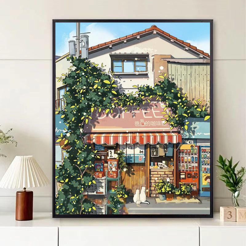 DIY Digital Oil Painting Cross-border One-time Delivery Landscape Series Healing Fresh Japanese Cabin Shrimp Skin Handmade New Arrival