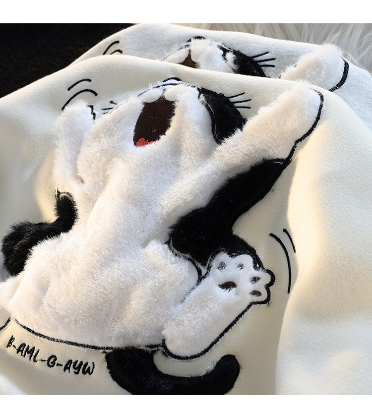 2023 different autumn and winter double hat back bag collar + flocking embroidered couple's sweater women's coat new fashion