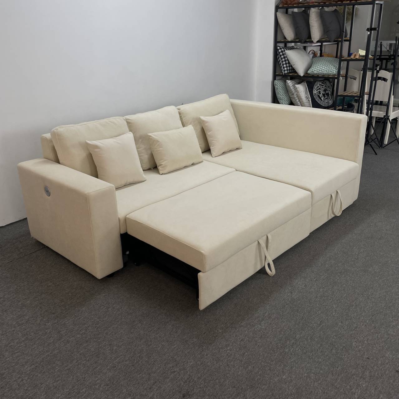 Combinación de sofá de esquina de sala de estar tipo casa pequeña con tela de tecnología sin lavado y almacenamiento