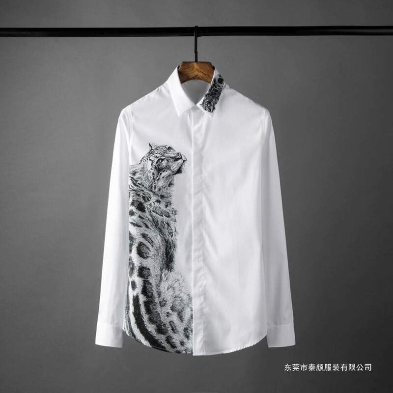25 New Autumn Leopard Print Men's Floral Shirts Casual Trendy Stylish Men's Long-Sleeve Slim Fit Fashion