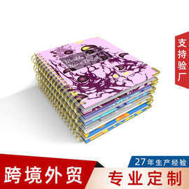 英文版线圈本360°侧翻分隔页日期版笔记本带护角印刷图案记事本