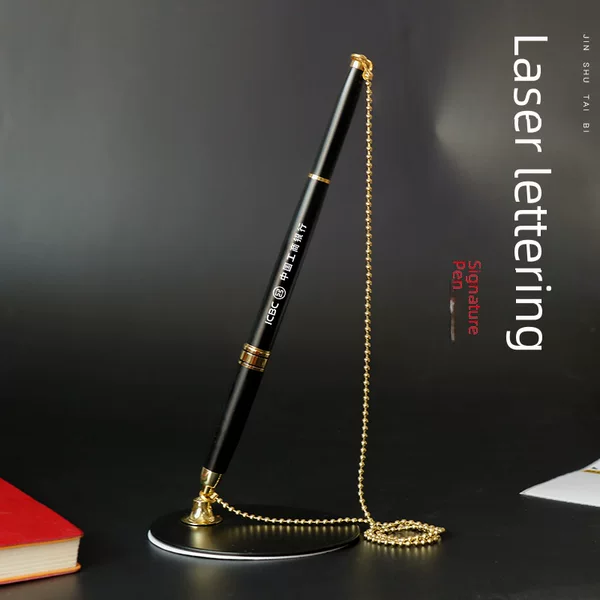 Metal Desk Pen Office Hotel Bank Signature Pen Chain Pen Enterprise logo Laser Lettering Gel Pen