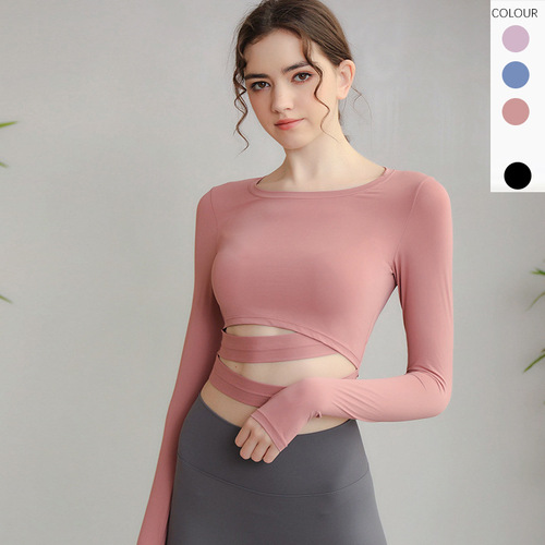 Autumn dance yoga long-sleeved tops for women slim nylon fitness sports yoga wear outdoor sun protection tight T-shirt