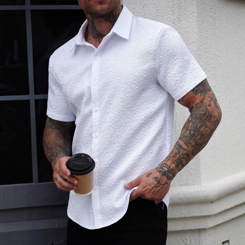 Cross-Border European and American Men's High-Quality Design Jacquard Short-Sleeved Shirts