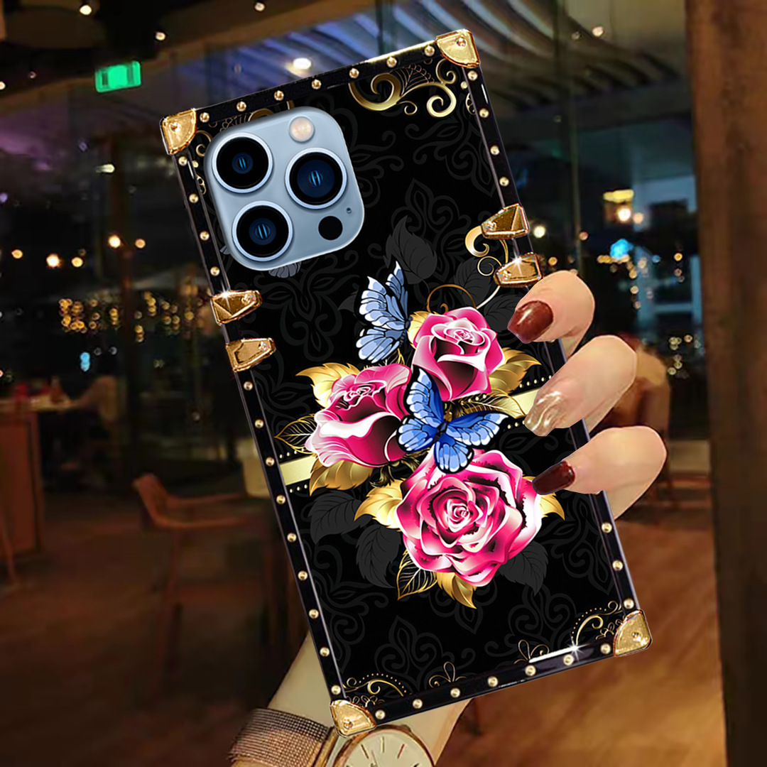 Convient pour iPhone 15P Light Luxury Style Rose Apple 14 Samsung S24 Fashion Brand Étui de téléphone anti-chute coloré_voghion.com