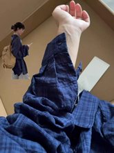 美式复古条纹格子衬衫女2025新款设计感小众长袖衬衣开衫上衣外套