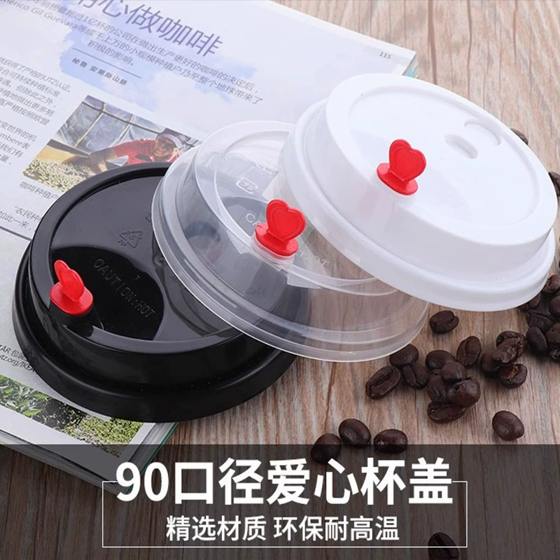 Одноразовая крышка кофейной чашки сетка красный молочный чай пластиковая крышка чашки герметичная крышка на вынос красная крышка сердечка 90 калибр универсальный