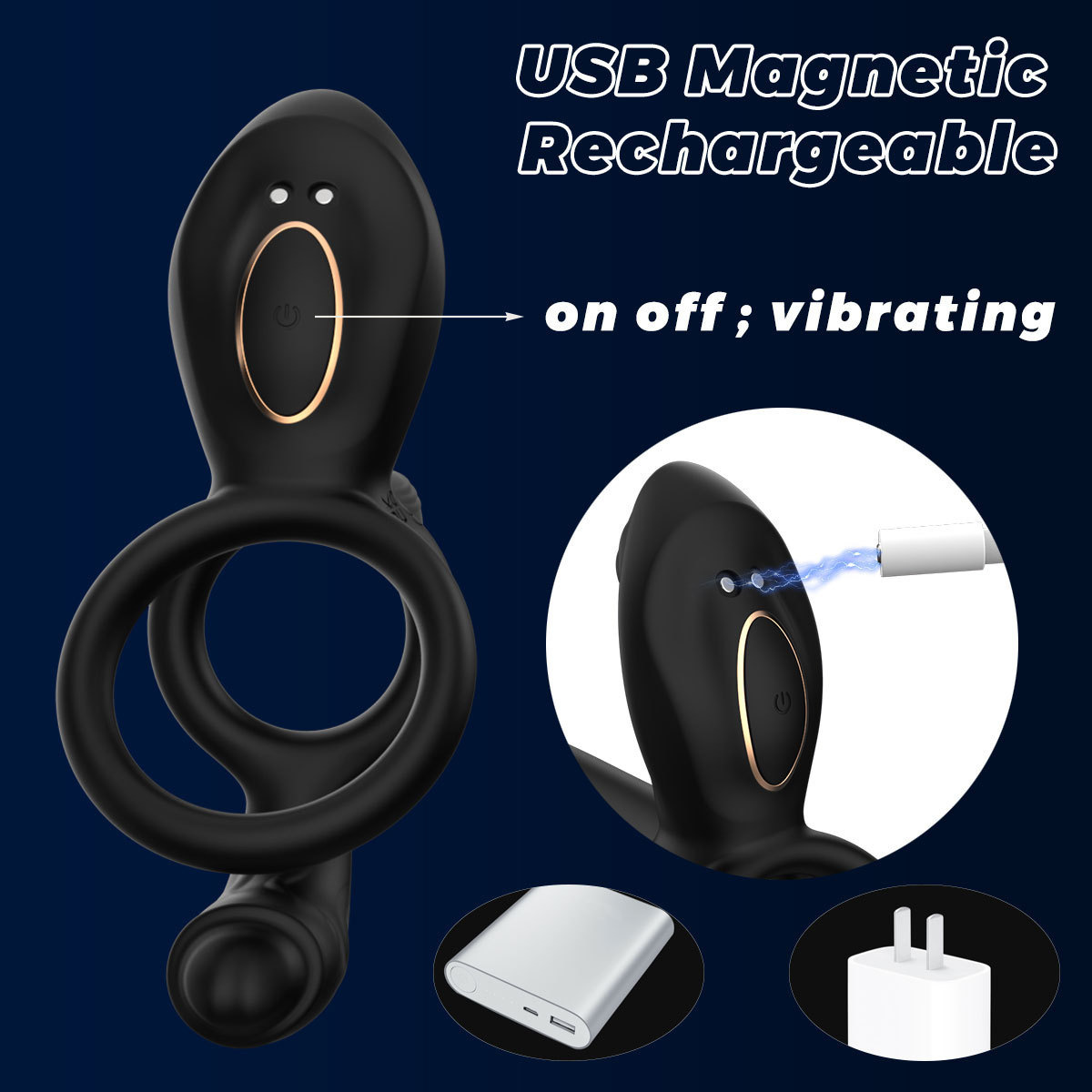 App-Controlled Vibrating Lock Ring with Remote, Dual Rings, Liquid Silicone, Prostate Toy — detail image 12