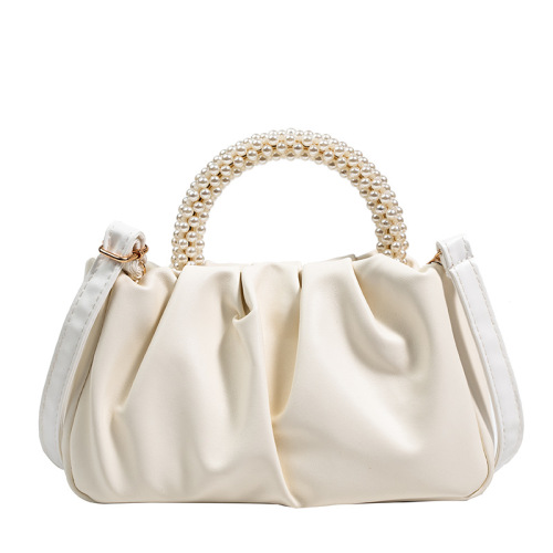 Women's bag pearl bag high-end  new summer versatile handbag niche one-shoulder crossbody pleated cloud bag