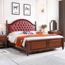 美式真皮实木床主卧双人床大床现代简约欧式轻奢软包床婚床储物床
