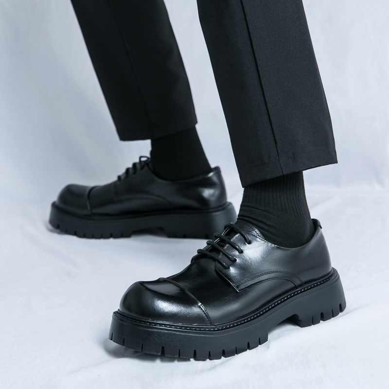 Gran tamaño transfronterizo de primavera y otoño nuevos zapatos de cuero de moda para hombres zapatos de derby de suela gruesa de moda británica zapatos de hombre un cabello