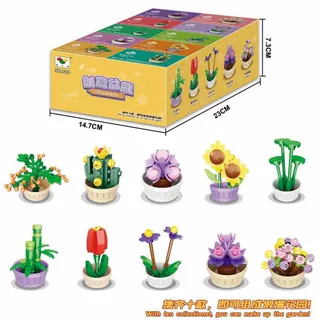 玩具积木永生多肉植物摆件盆栽儿童颗粒拼装模型