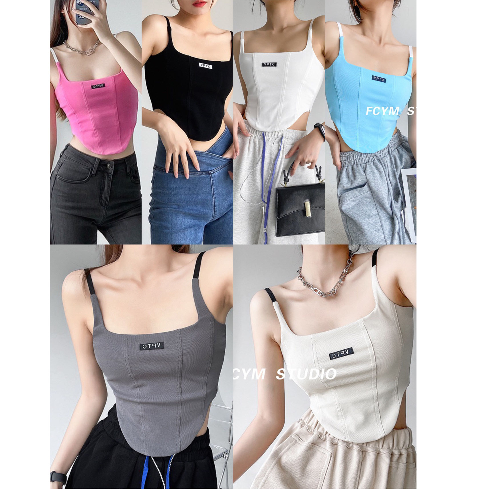 673 # Shoulder Straps Slim Fit Fishbone Shaping Camisole Women's Summer Waist-Revealing Hot Girl Letter Logo Slim Sleeveless Top
