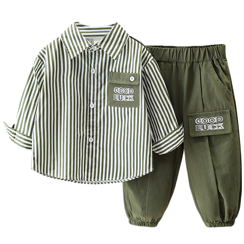 5862 Traje de otoño para niños 2024 Camisa a rayas de primavera y otoño para niños guapos Traje de dos piezas de otoño para bebés