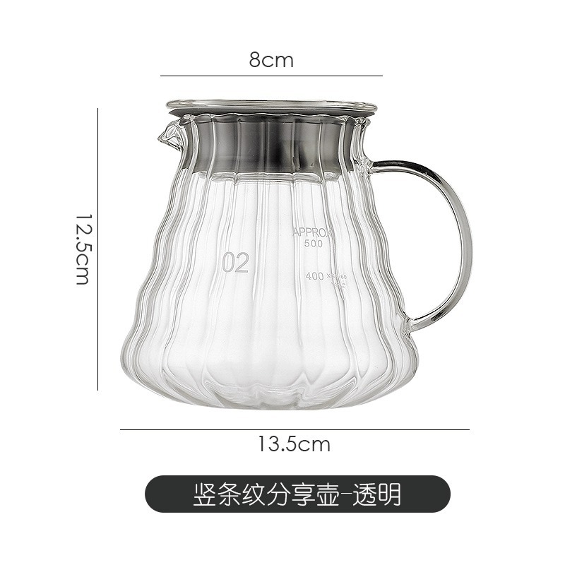 Juego de cafetera de descarga manual de Bincoo, olla para compartir con patrón vertical de vidrio, olla de nube con tapa, juego de taza con filtro de café