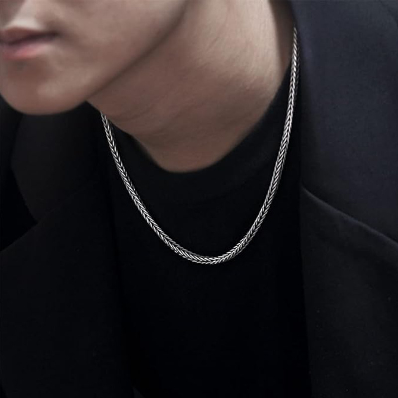 40g Weight Chain Necklace, Necklace Classification foxtail chain Chain Type Retro Simple Style Solid Color Titanium Steel Men's Chain Necklace Necklace Men Chain Necklaces
