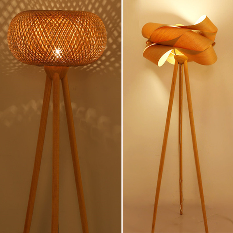 New classical floor lamp Korean Zen club beauty salon tea room bedroom study tripod wooden corner lighting