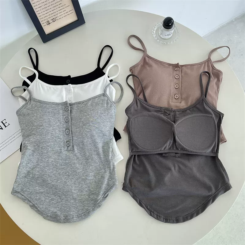 辣妹吊带背心女纽扣性感美背内搭外穿纯欲露腰无钢圈短款打底上衣