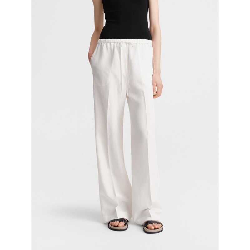 Longmei Drawstring Elastic Waist Wide-Leg Pants for Women 2026 Spring and Summer New Tot Style Simple Commuter Casual Straight-Leg Trousers