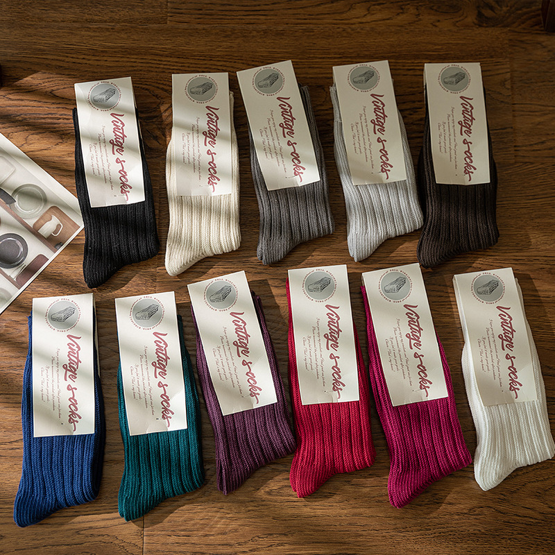 Thick Knitted Socks Breathable Outdoor Medium Long Socks Day Trendy Retro White Autumn and Winter Cotton Socks for Boys and Girls Jane