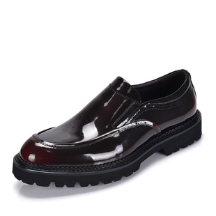 Genuine leather glossy patent leather loafers men's slip-on breathable casual shoes cowhide thick-soled British lazy leather shoes thick-soled