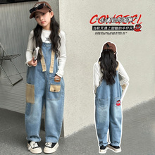女大童背带裤套装秋装2025新款女孩洋气小女孩可爱春秋款牛仔裤子