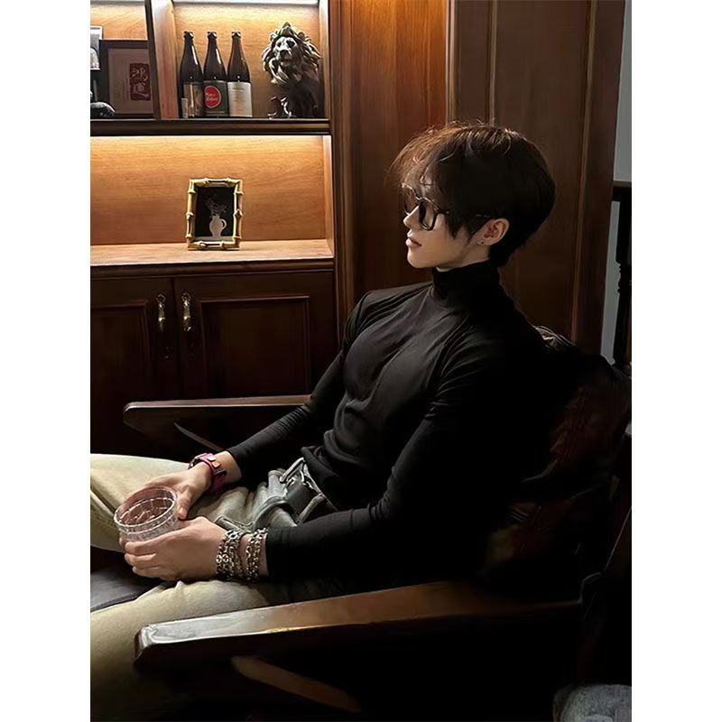 Black High-Neck Thermal Men's Base Shirt, Men's Autumn and Winter American-Style Regular Shoulder Long-Sleeve T-Shirt, Stylish Inner Wear Wholesale Black High-Neck Thermal Men's Base Shirt, Men's Autumn and Winter American-Style Regular Shoulder Long-Sleeve T-Shirt, Stylish Inner Wear Wholesale