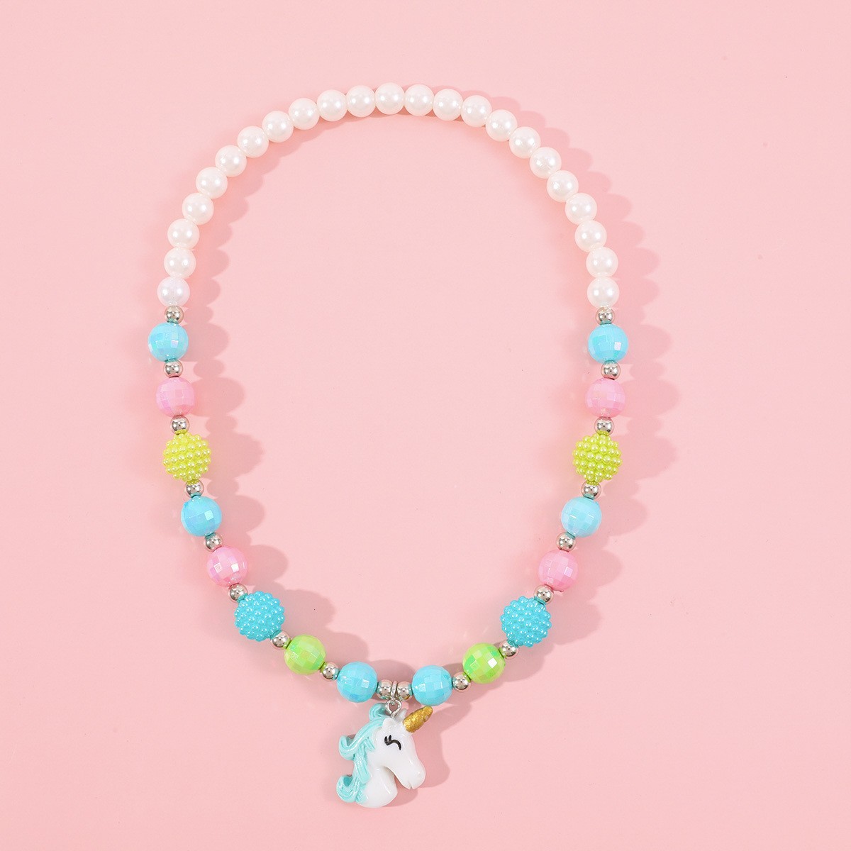 Collar de unicornio pulsera traje resina colgante + cuentas de acrílico para niños collar de Niños de dibujos animados de animales europeos y americanos