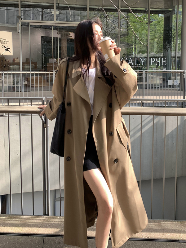 小熊说拜拜 经典廓形高级感大翻领大衣过膝中长款气质风衣外套女|undefined
