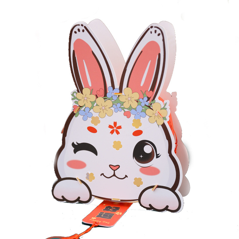 2023 FESTIVAL DE medio otoño linterna decoración portátil luminosa linterna de dibujos animados hecha a mano bricolaje papel conejo flor linterna para niños