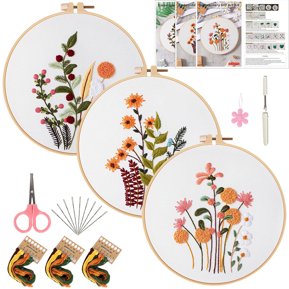 Kit de Bordado a Mano de Plantas y Flores Algodón DIY para Dormitorio y Estudio